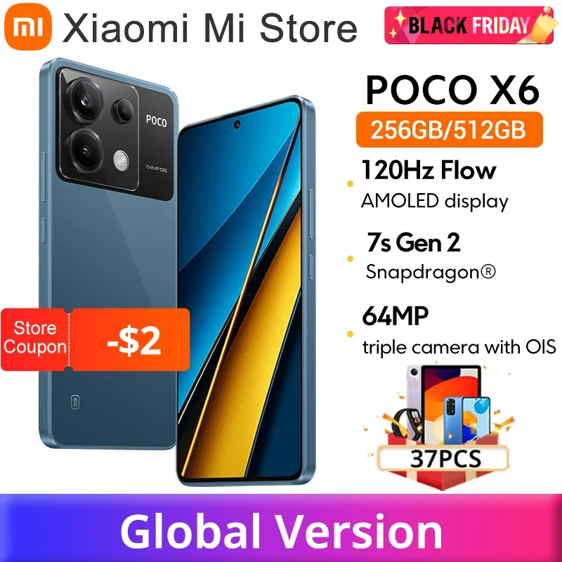 Versión Global POCO X6 5G 64MP Cámara con OIS 67W Carga NFC Snapdragon 7s Gen 2 Smartphone Pantalla AMOLED de Flujo de 120Hz