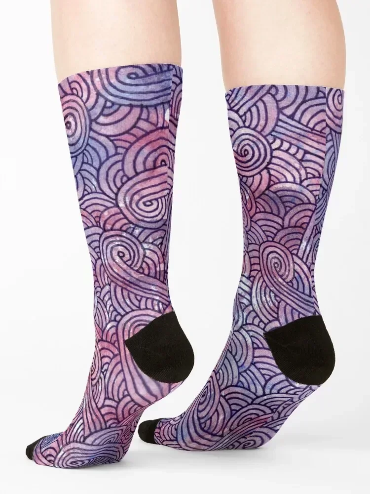 Purple swirls doodles Socks fashionable golf Stockings compression cycling Socks For Girls Men's