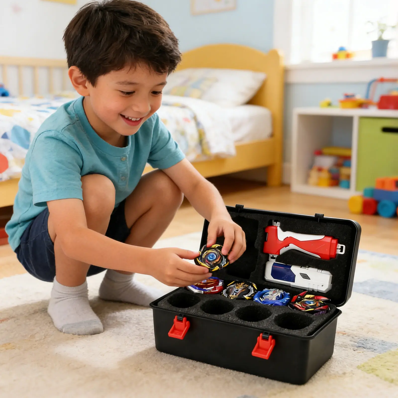 Plastic Portable Organizer Black Storage Case For Girls Toy Organizer Gyro Sturdy Handle Child Friendly Secure