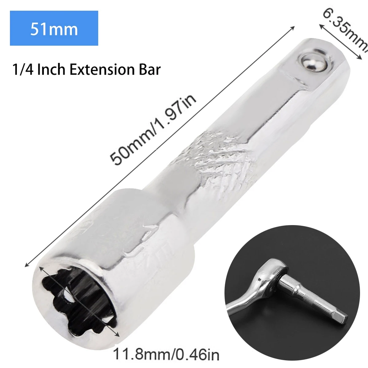 1pcs 1/4 Inch Chromed Steel Extension Bar Socket Wrench 51MM 75MM 102MM Drive Ratchet Socket Wrench Power Drill Adapter