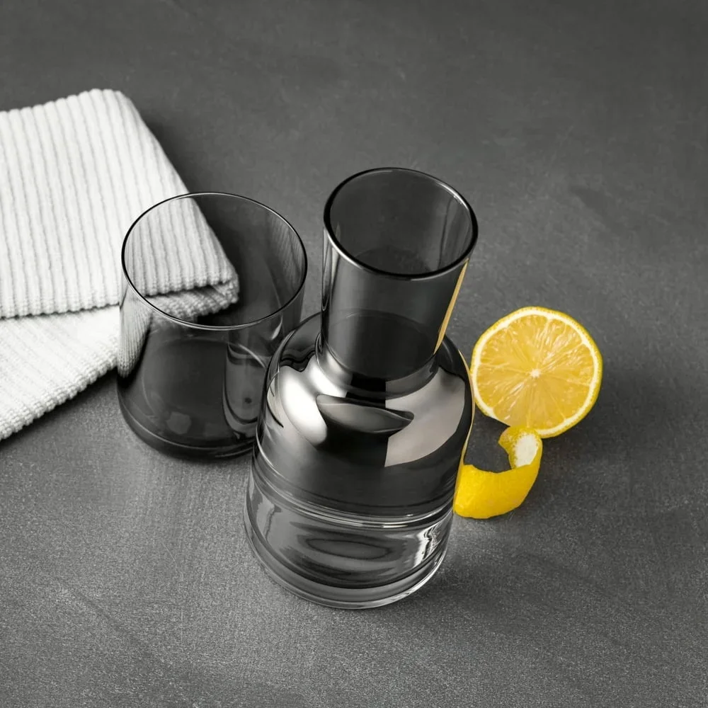 

2-х предметный прикроватный стеклянный графин, современная стеклянная посуда для гидратации, штабелируемая чашка, ночной напиток, элегантный аксессуар для тумбочки