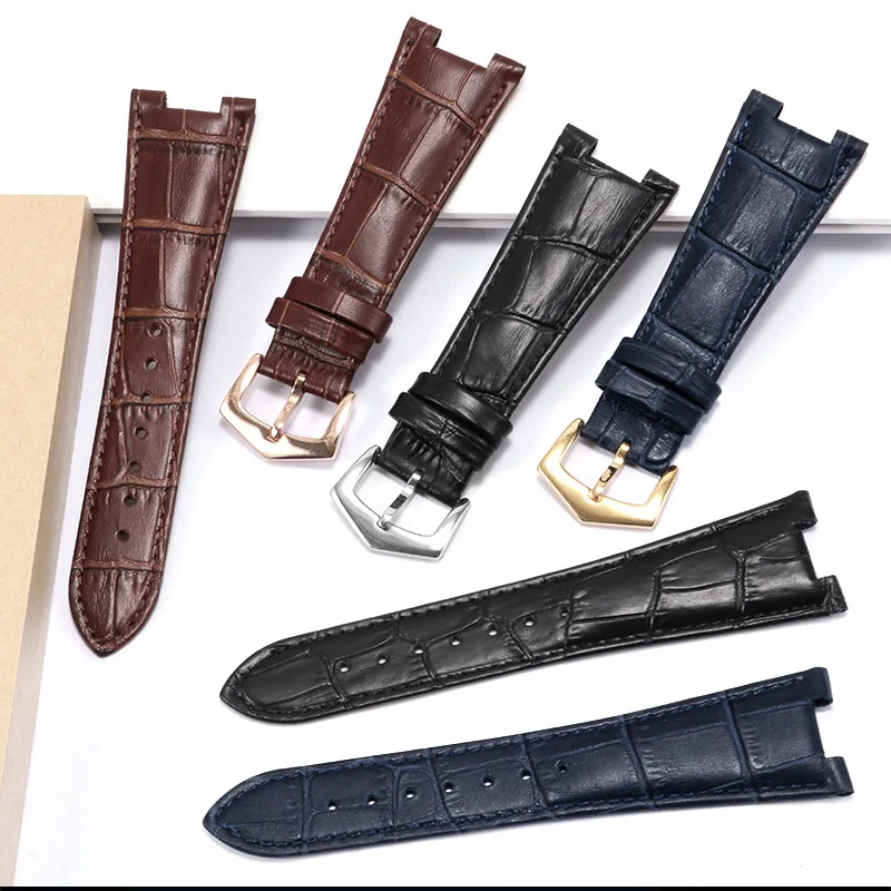 Genuine Leather Watch Strap For Patek Philippe 5711 5712G Waterproof Sweat-Proof Concave Folding Buckle Watchband 25mm Wristband