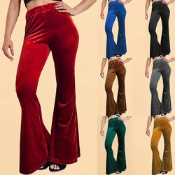 Women Velvet Fitting Flared Trousers Stretch Bell-bottoms Pants Autumn Winter Lady High Waist Casual Velvet Flared Trousers