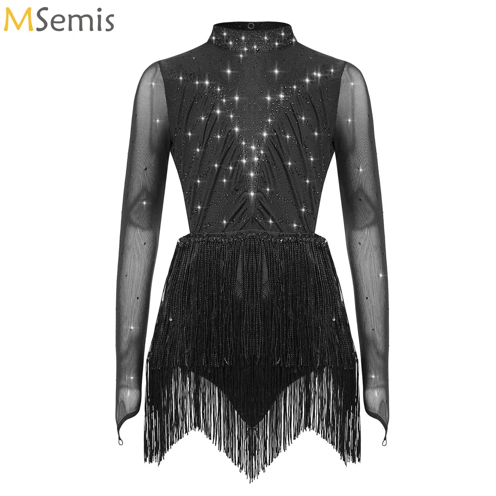 Meninas ballet dancewear crianças brilhante strass jazz latino dança collant vestido de patinação artística camisa bodysuit para desempenho palco