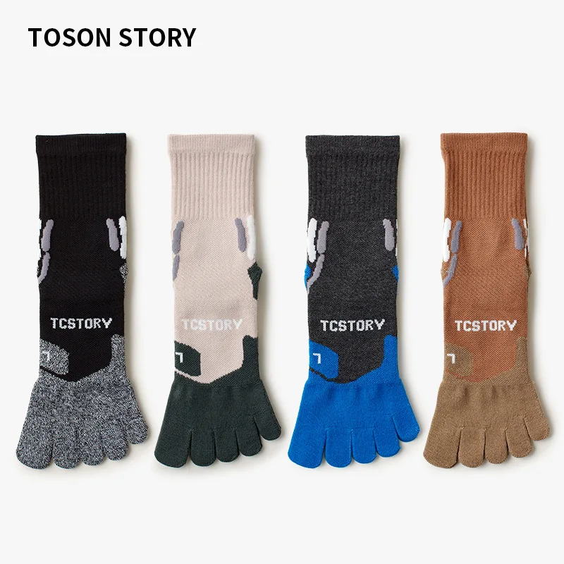 COOLMAX Five-finger Socks For Man Patchwork Color Sweat-Wicking Elasticity High-Top Five-Finger Cycling Toe Sport Sock