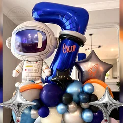 45pcs Space Astronaut Theme Dark Blue Digital Aluminum Film Balloon Set for Children's Birthday Party Background Decoration Gift