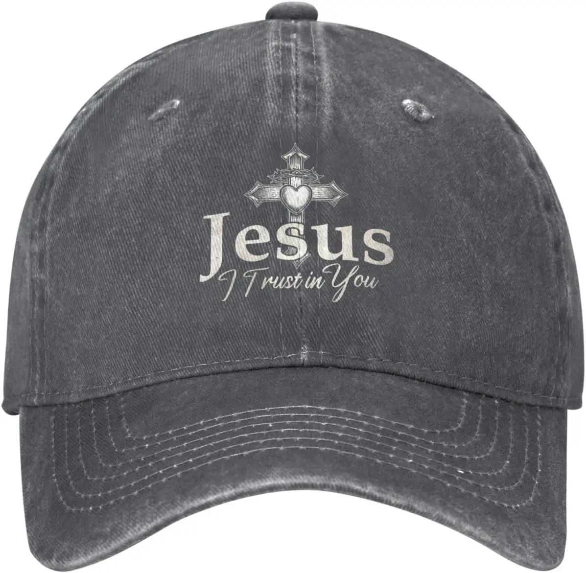 Jesus I Trust In You Washed Denim Baseball Cap Adjustable Low Profile Casual Golf Hat