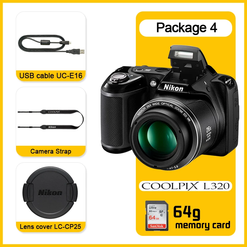 オリジナル Nikon COOLPIX L320 デジタルカメラ 26倍光学ズーム 16.14