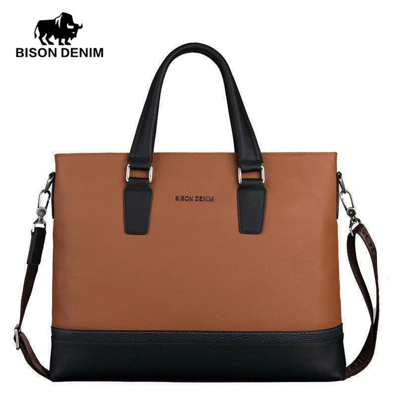 

Модная мужская сумка BISON DENIM из натуральной кожи, портфель на плечо, деловая сумка для ноутбука