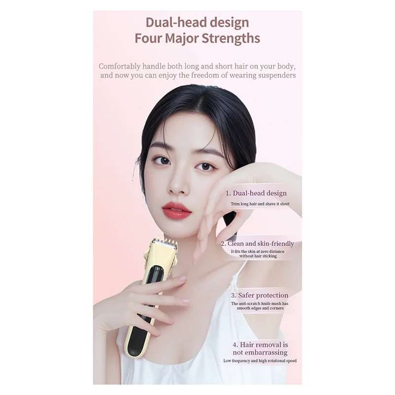 ماكينة حلاقة بيكيني برأس مزدوج A69T للنساء ماكينة حلاقة كهربائية رطبة وجافة غير مؤلمة ناعمة للنساء ماكينة تشذيب بيكيني وردي #3