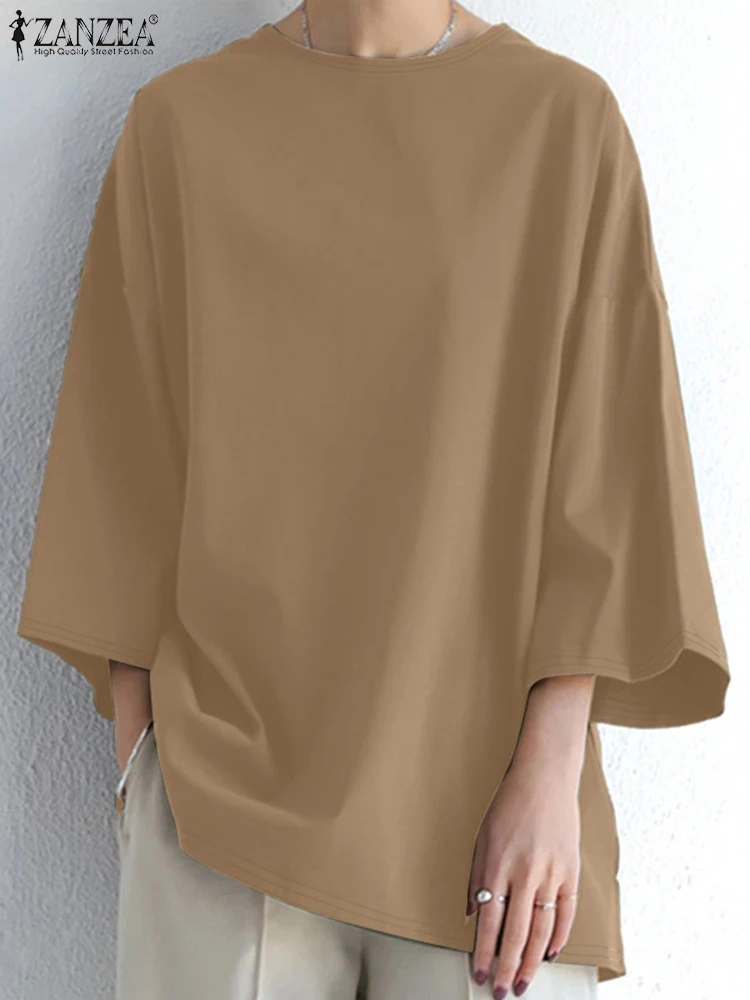 بلوزات خريف 2015 من ZANZEA بلوزات نسائية أنيقة فضفاضة بأكمام طويلة قميص عمل نسائي OL قميص كبير الحجم قمصان محبوكة متينة غير رسمية #5