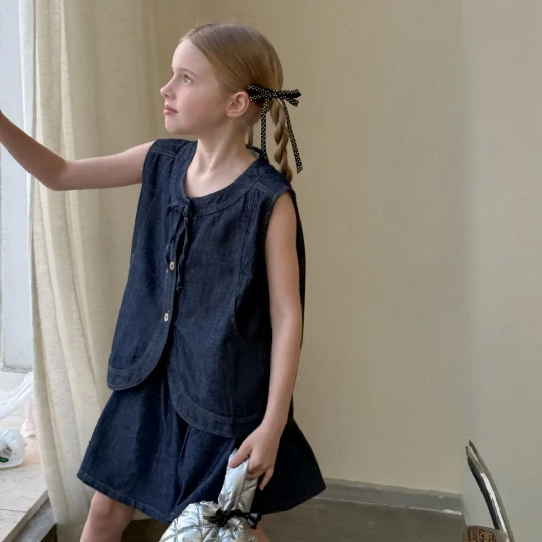

2025 Trendy Girls Denim Set Fashion Princess Vest Skirt Two-Piece Summer Big Kids Outfit Casual Children Clothes 6 8 10 12 Years