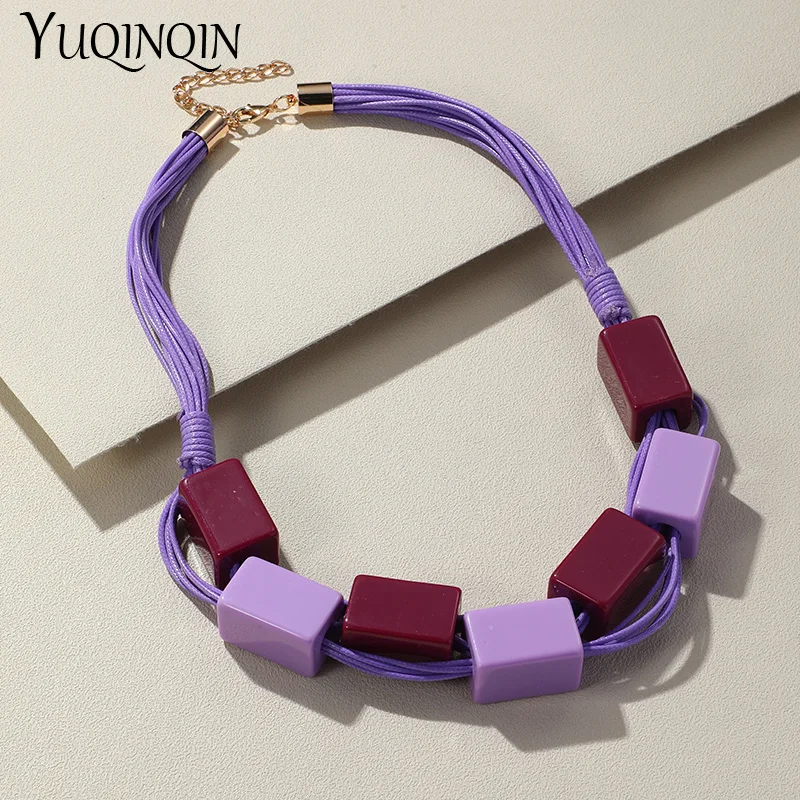 2023 Trendy Charm Colorful Rope Chain Necklaces for Women Resin Beaded Pendant Necklace For Girl Vintage Chocker Fashion Jewelry