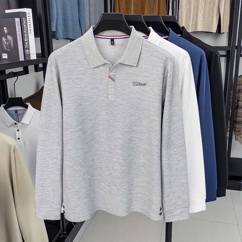 Trendiges Frühling-Herbst-Komfort-Herren-Polohemd mit Print, Original Warmes Einfarbiges Langarm-T-Shirt, Lässige Pendler-Herrenbekleidung – Detail 3
