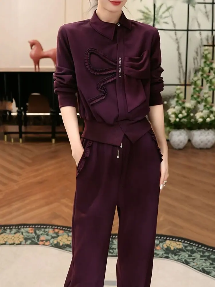 

Модный легкий роскошный однотонный флисовый комплект женский, осень-зима 2025 года, новый уникальный и нишевый дизайн, повседневный топ + брюки