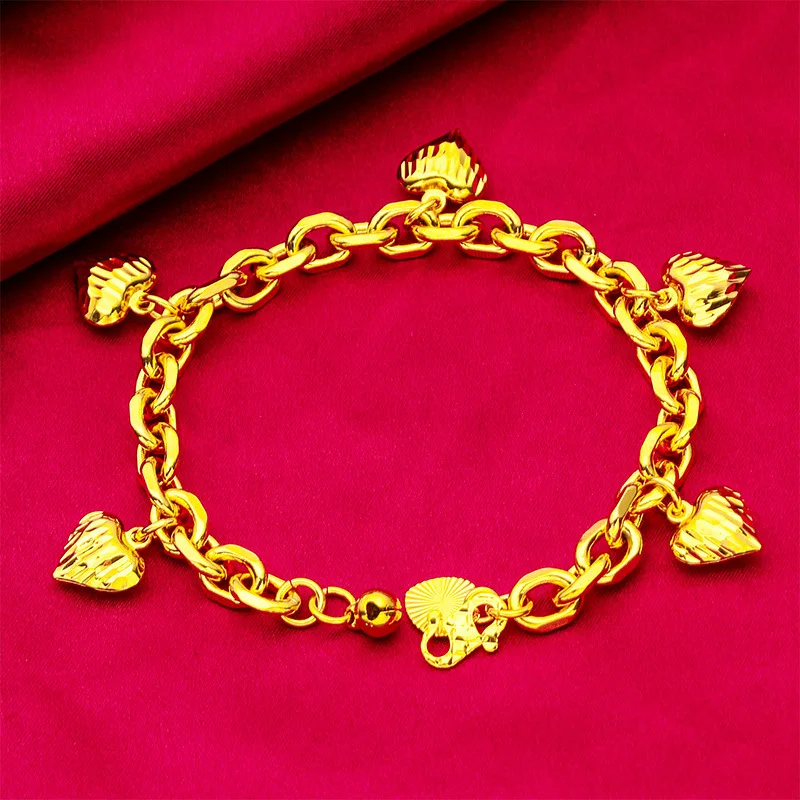 Vietnam Placer Gold Girls Fashion Love Bracelet Hollow Small Peach Heart Bracelet Wholesale Cross-Border Sold Jewelry Love Brace