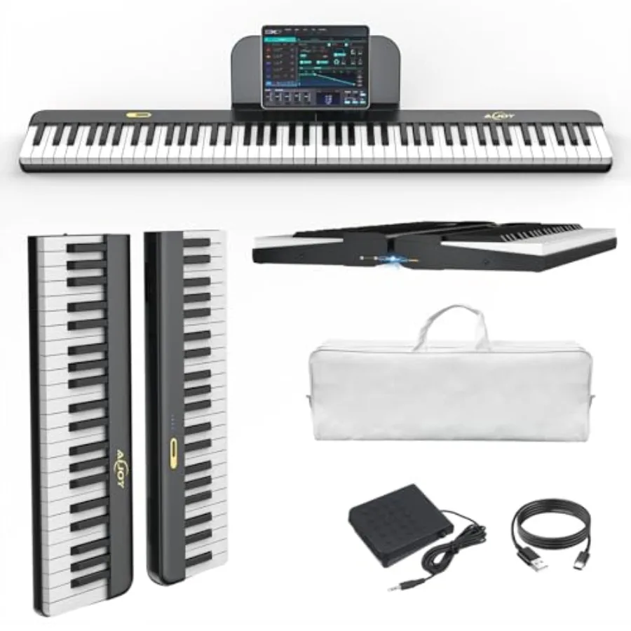

Portable 88-key digital piano for travel and beginners, ABS plastic body, black finish, magnetic detachable design with sensiti