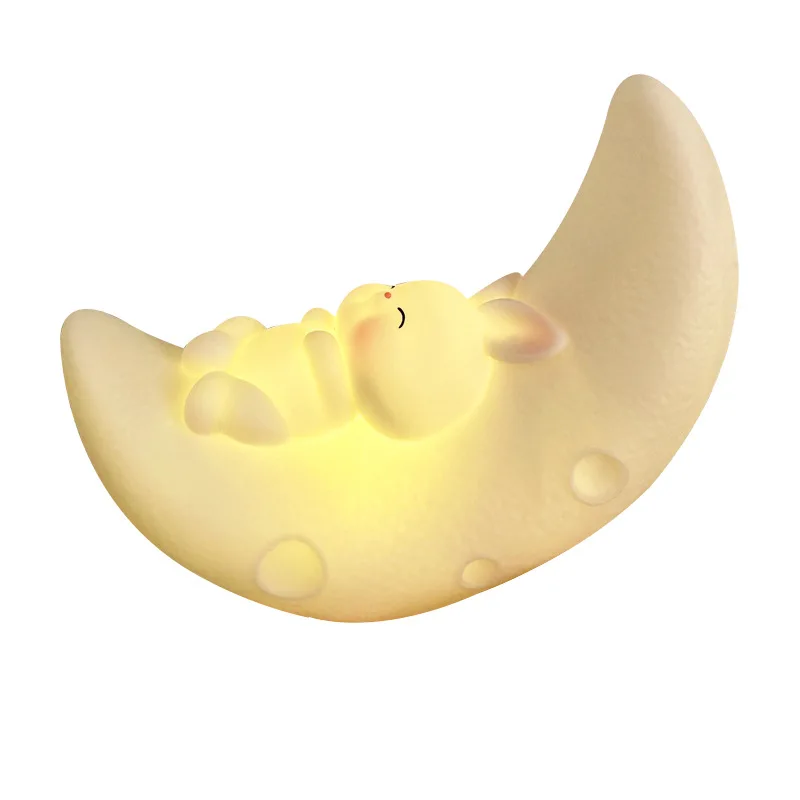 Petite lampe de nuit de dessin animé de lapin de lune, lampe de chevet de chambre à coucher, lumière ambiante, coeur de fille, décoration de cadeau d'anniversaire, petits ornements