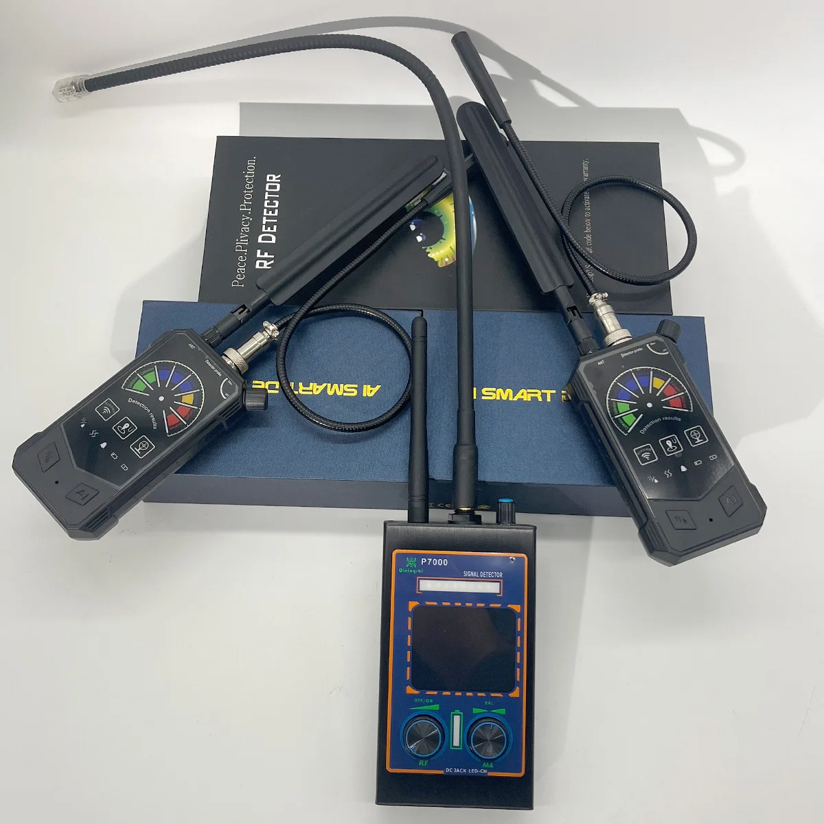 P7000 AI Anti Spy Detector Hidden Camera Finder GPS Tracker Detector with Magnetic Probe and Laser Searchlight Portable