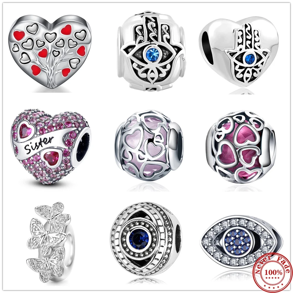 New 925 Sterling Silver Greek Eye Flower Love Sister Zirconia Pendant Fit Pandora Charm Bracelet DIY Women's Original fashion