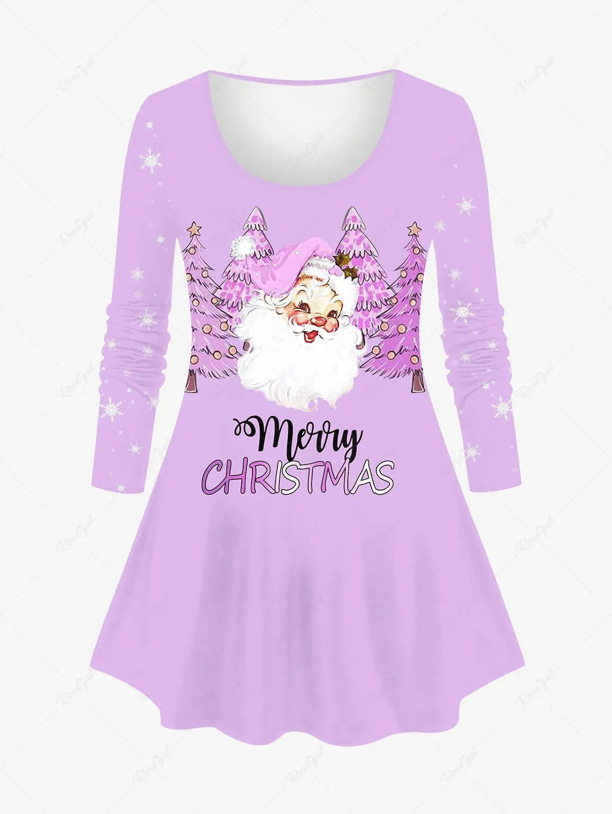 New Women's Christmas Tree Santa Clause Snowflake Letters Print Long Sleeve T-shirt Or Flare Pants Christmas Day Matching Set