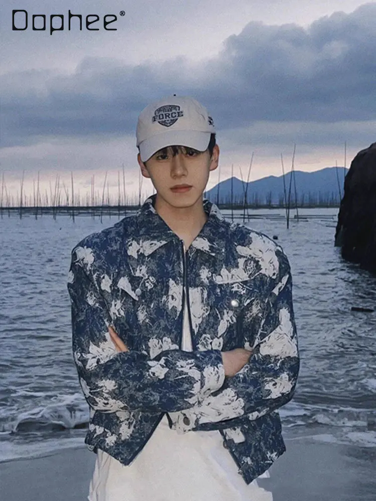 

Весна и осень 2024, новый корейский стиль, градиентная застежка-молния с лацканами, сине-белая повседневная короткая тонкая куртка