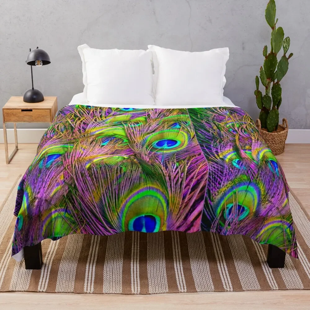 

Beautiful Vivid Peacock Feathers Throw Blanket sofa bed Personalized Gift For Decorative Sofa blankets ands Blankets