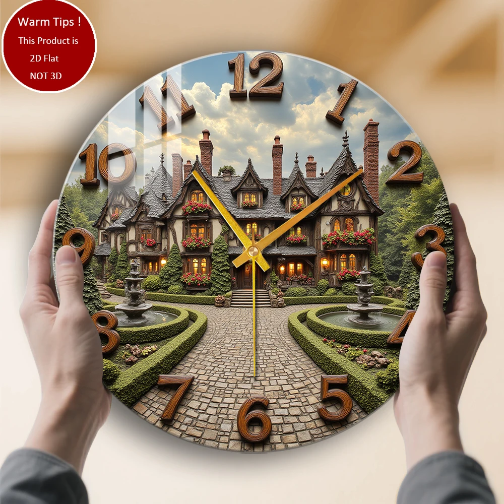 

Настенные часы из закаленного стекла, садовые часы в викторианском особняке, подходящие для настенного декора или настольного дисплея в любом месте