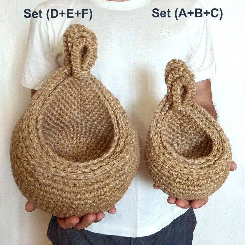 Vegetable Fruit Baskets Natural Jute Woven Hanging Baskets Fruit Baskets For Kitchen Table Wall Hanging Storage Basket Wholesale