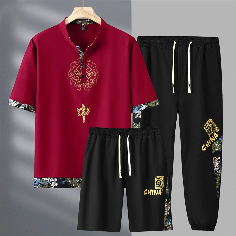 Chinese Tang Suit Men 10XL 12XL Plus Size Tracksuit Fashion Casual Jogger Pants Sweatpants Shorts Suits Male Big Size 12XL