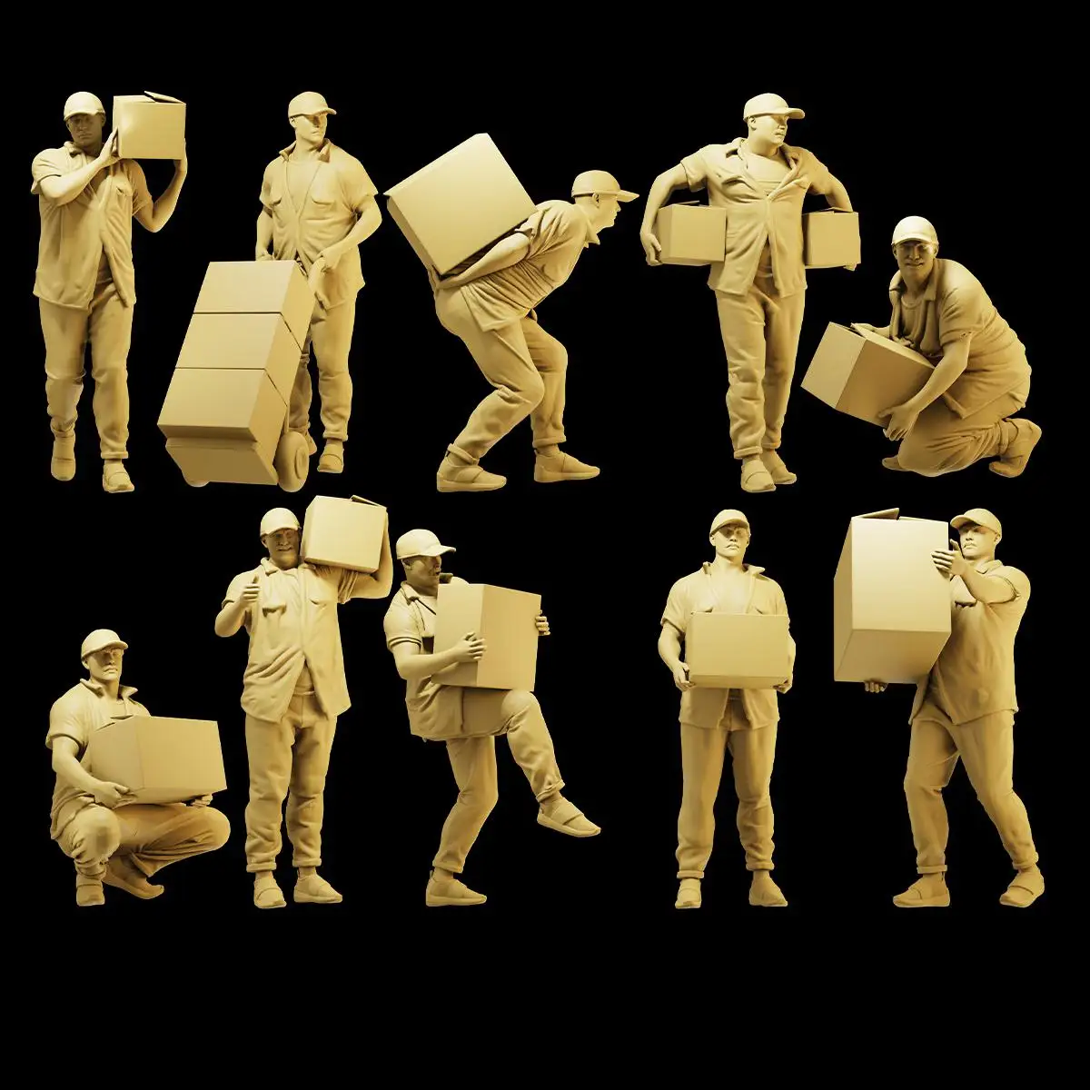 Unpainted Miniatures 1/64 1/43 1/35 Moving Workers Figure Diorama Street Scene Figurine Photograph Display Model For Car Vehicle