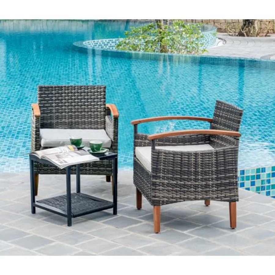 

Outdoor patio furniture set for yard, garden, backyard, lawn: 3 pcs rattan conversation set with chair and side coffee table in