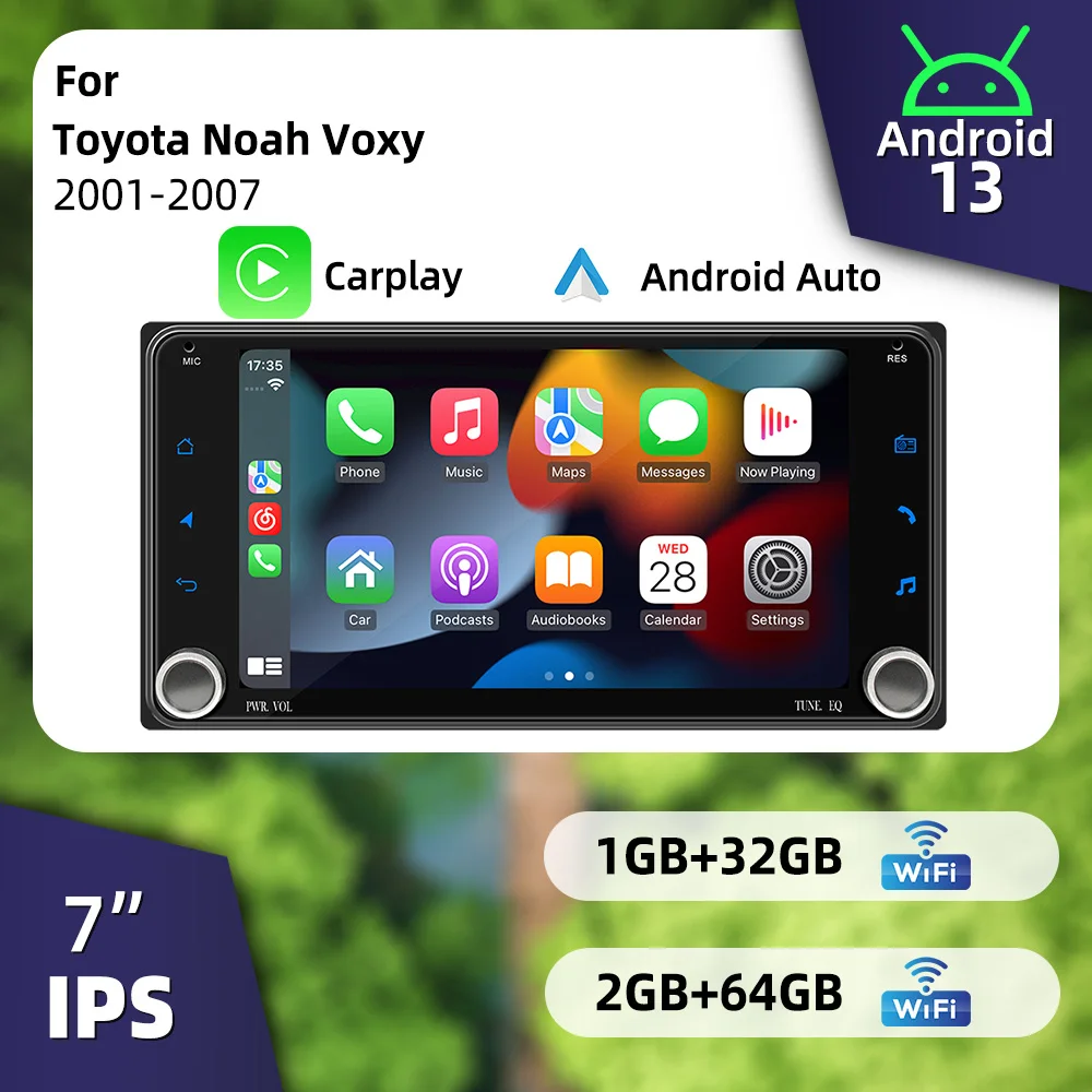 

Multimedia Head Unit Stereo Wireless Carplay & Android Auto Supported 7" Android 2 Din Car Radio for Toyota Noah Voxy 2001-2007