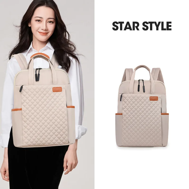 Simple zigzag embroidery line lady backpack commuting wear-resistant student schoolbag multifunctional 13.3 inch computer bag
