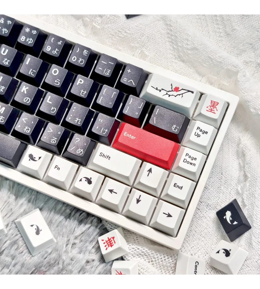 Keycap personality sublimation black red and white color scheme simple style ink painting sumi-e keycap classic replica PBT