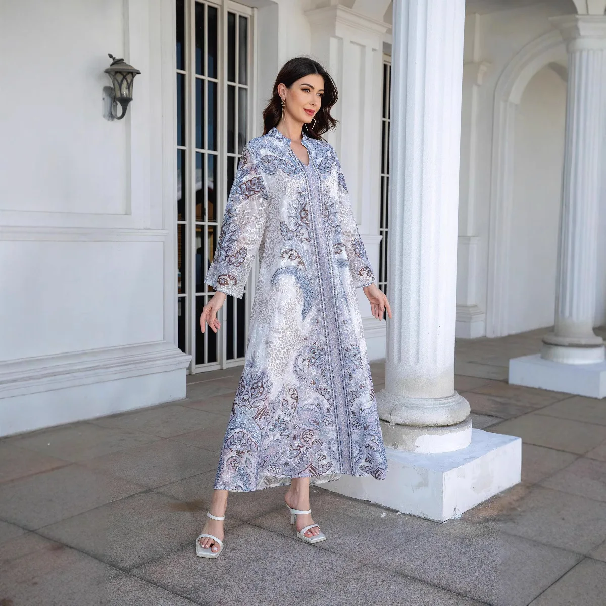 Robe feminino muçulmano do oriente médio, tecido bordado, estampa de diamante quente, vestido feminino abayas