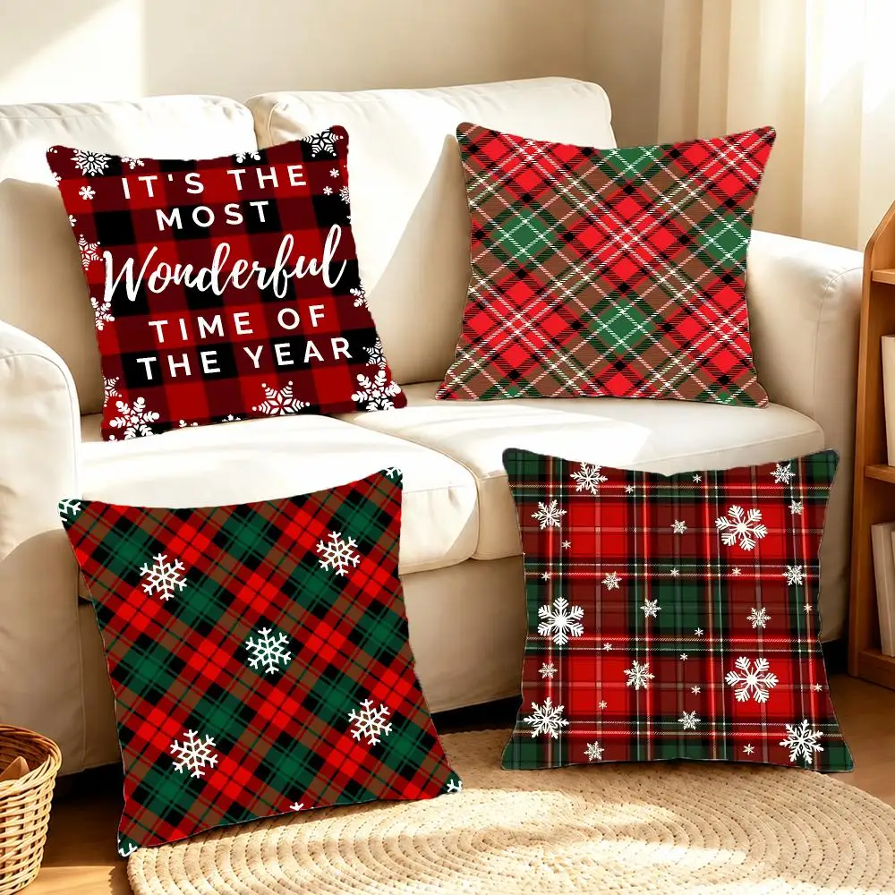 Whimsical Joyful Red Christmas Tree Snow Cushion Cover Sofa Living Room Home Decor Invisible Zipper Anti-dustmite Shell