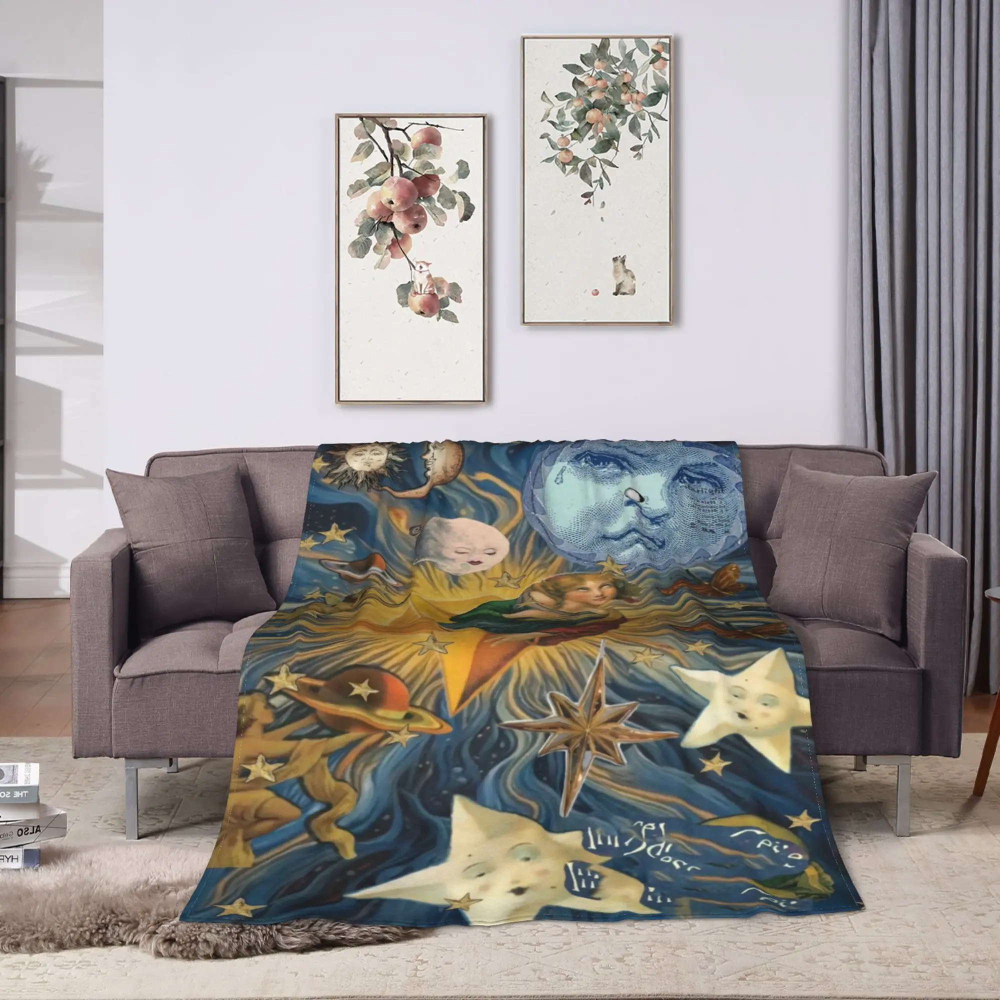 Blanket Astrology Zodiac Moon and Stars Blanket, Purple Witchcore Decor Gothic Couch Blanket Cozy Gift