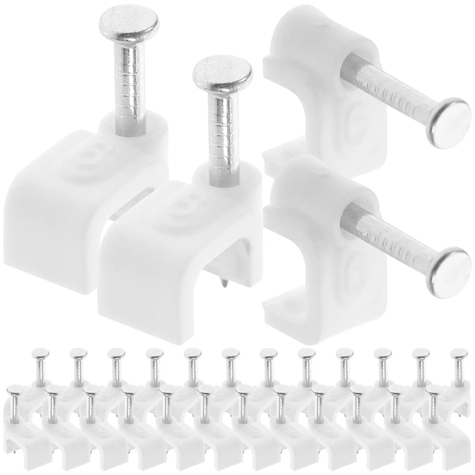 

500 Pcs Cable Wire Clips Staples Square Holder Cord Clamps for Wall Steel Nail Durable PP Acid Resistant Home Office Use