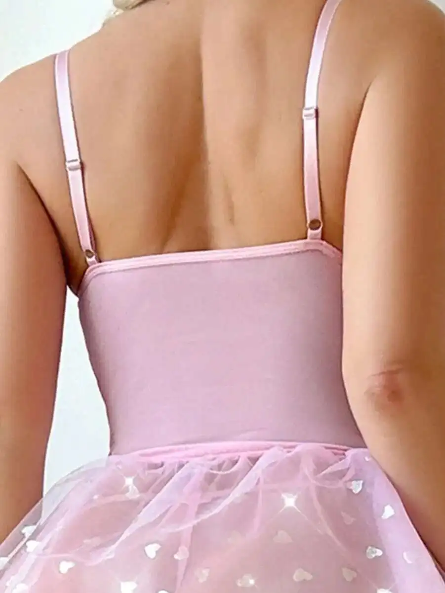 Moda círculos de aço reunir tentação perspectiva rosa glitter malha arco flor bordado coração impressão sexy vestido elegante y7fp