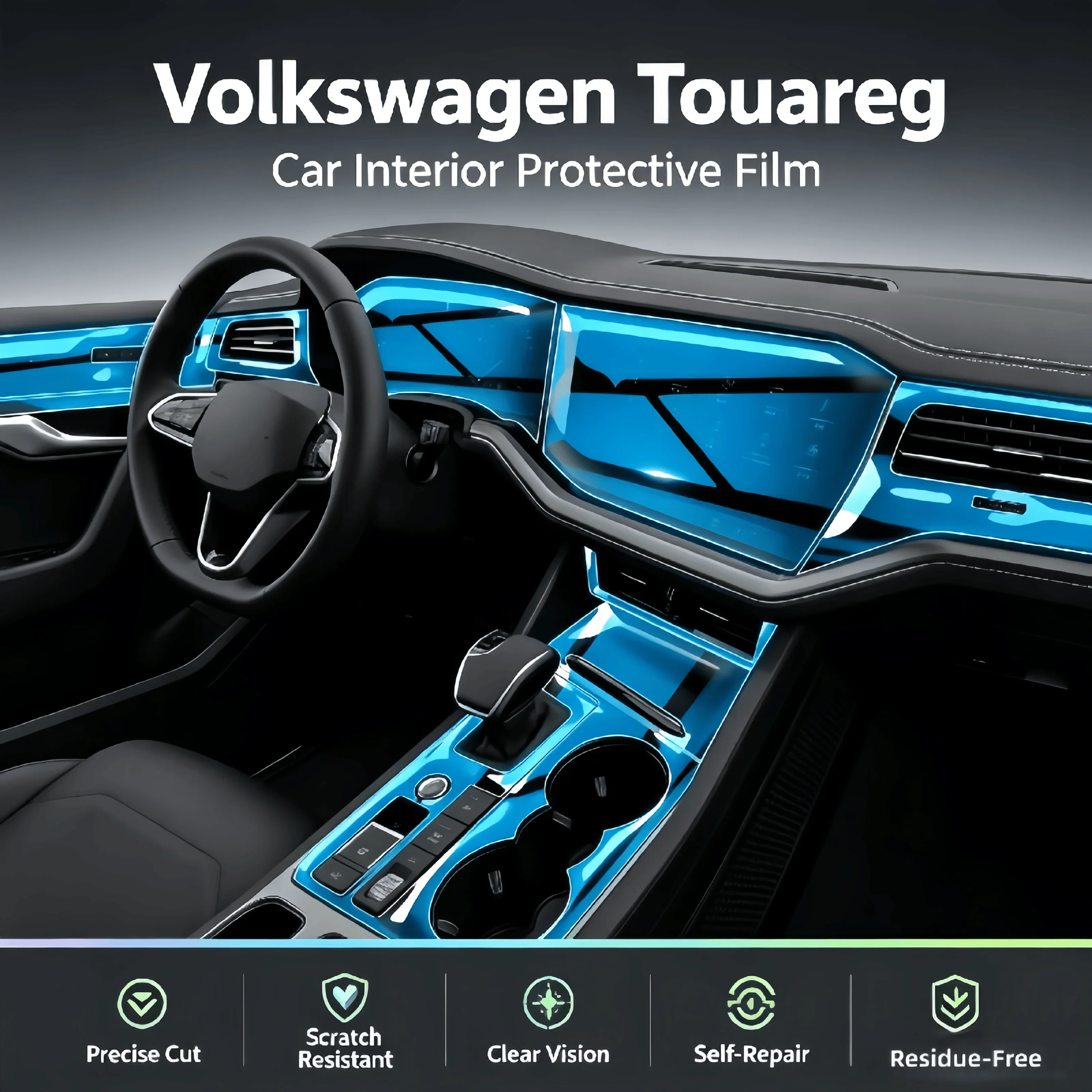 For 2024 Volkswagen Touareg interior protection film center console navigation transparent anti-scratch protection film