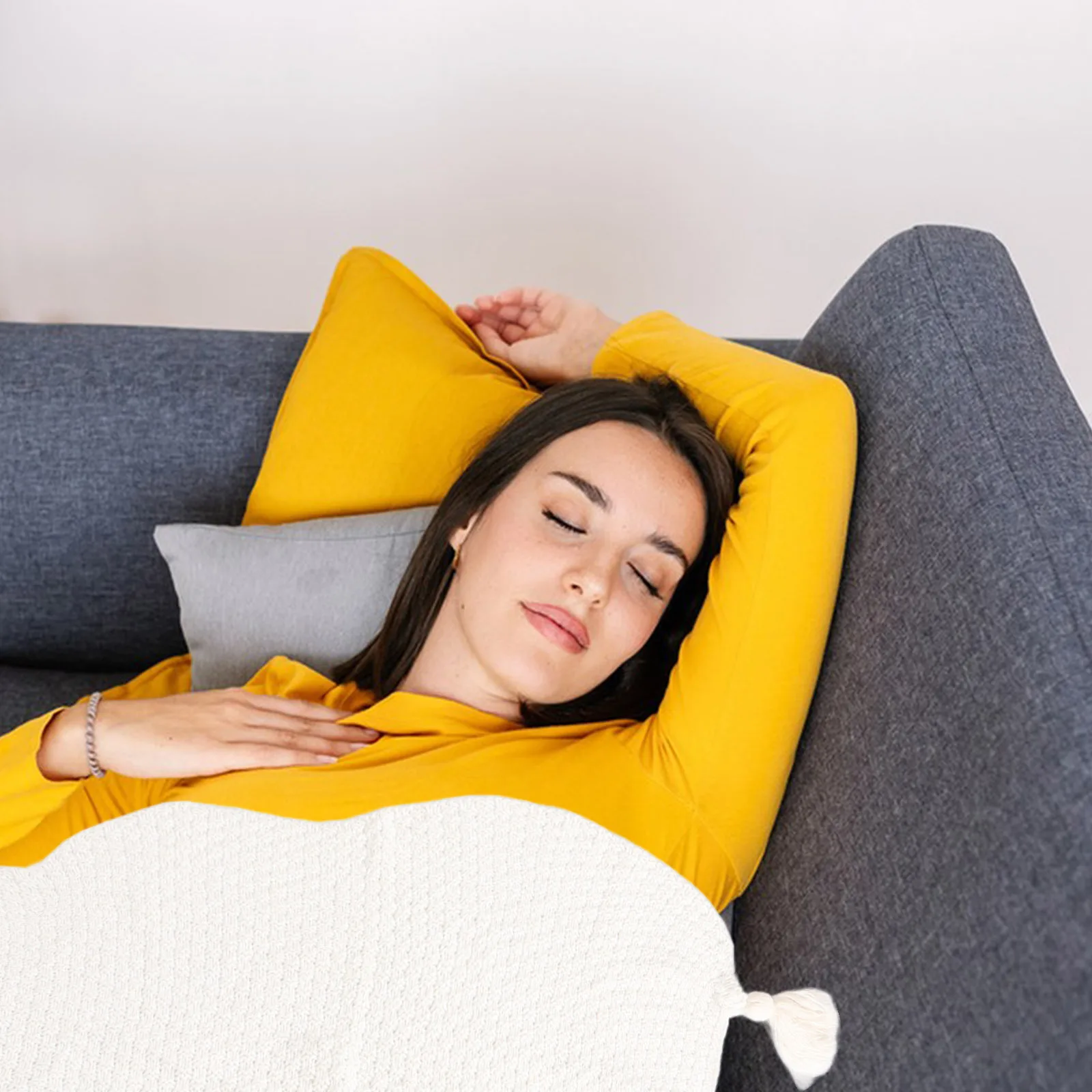 

Knitted Throw Blanket Faux Cashmere Textured Tassel Soft Comfortable Nap Office Sofa Living Room Vintage Blanket