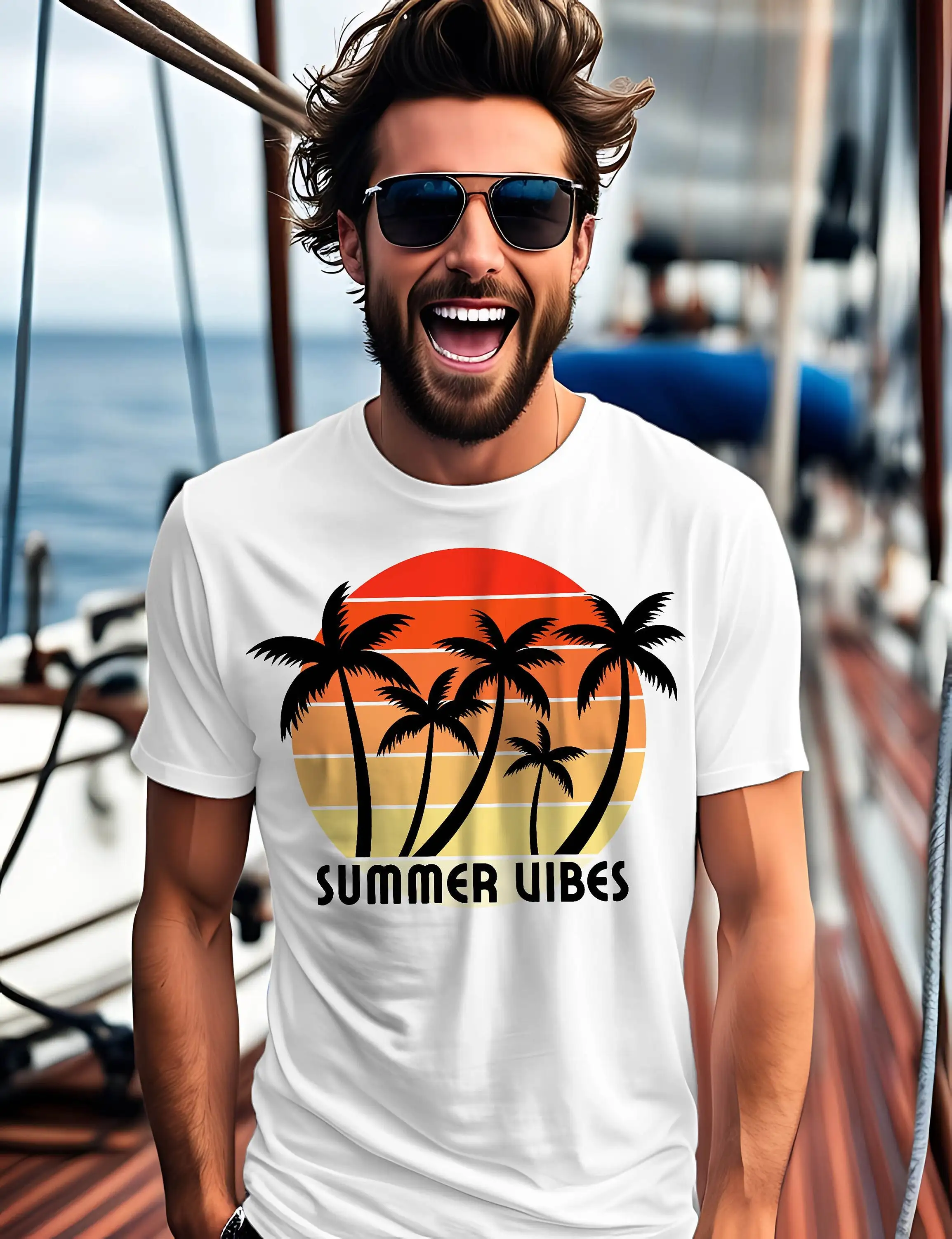 T Shirt Summer Vibes Palmen Sonne Meer Sonnenuntergang Sommer Urlaub Retro Ferien Sommerferien Sommerurlaub Geschenk 282Apt2