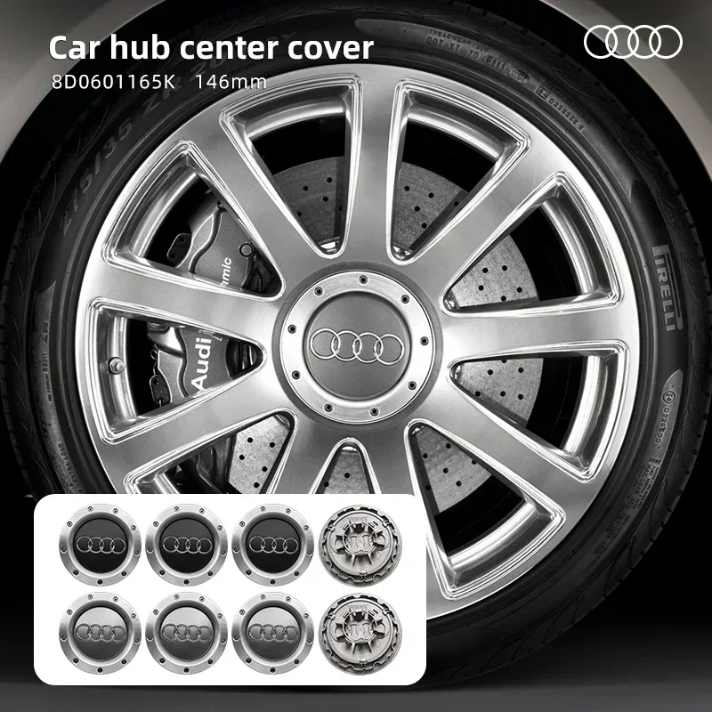 

4pcs 146mm 8D0601165K Grey Black Wheel Center Hub Caps Rim Caps Emblems Badge logo for audi Quattro TT A2 A3 A4 A8 S6 Q5 Q7 RS6