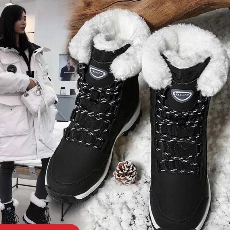 Women's High-Cut Northeast Snow Boots Waterproof Thick Velvet Lined Anti-Slip Winter Cotton Shoes For Extreme Cold Weather