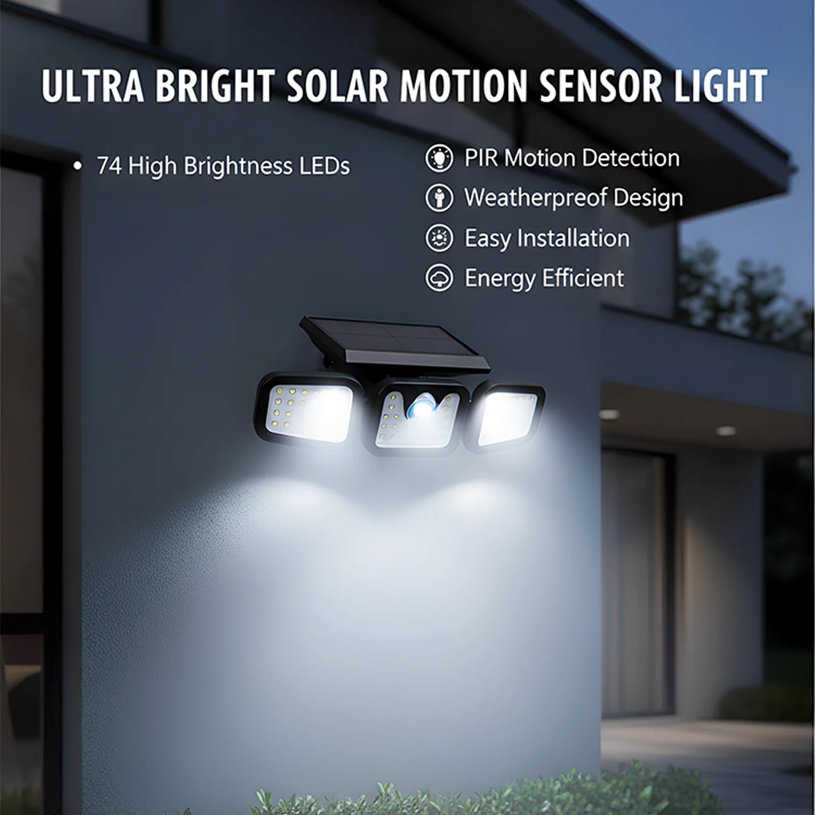 Neue LED-Solarwandleuchte mit Bewegungssensor für Außentürbeleuchtung Drehbare Hof- und Gartenbeleuchtung Straßenlampe
