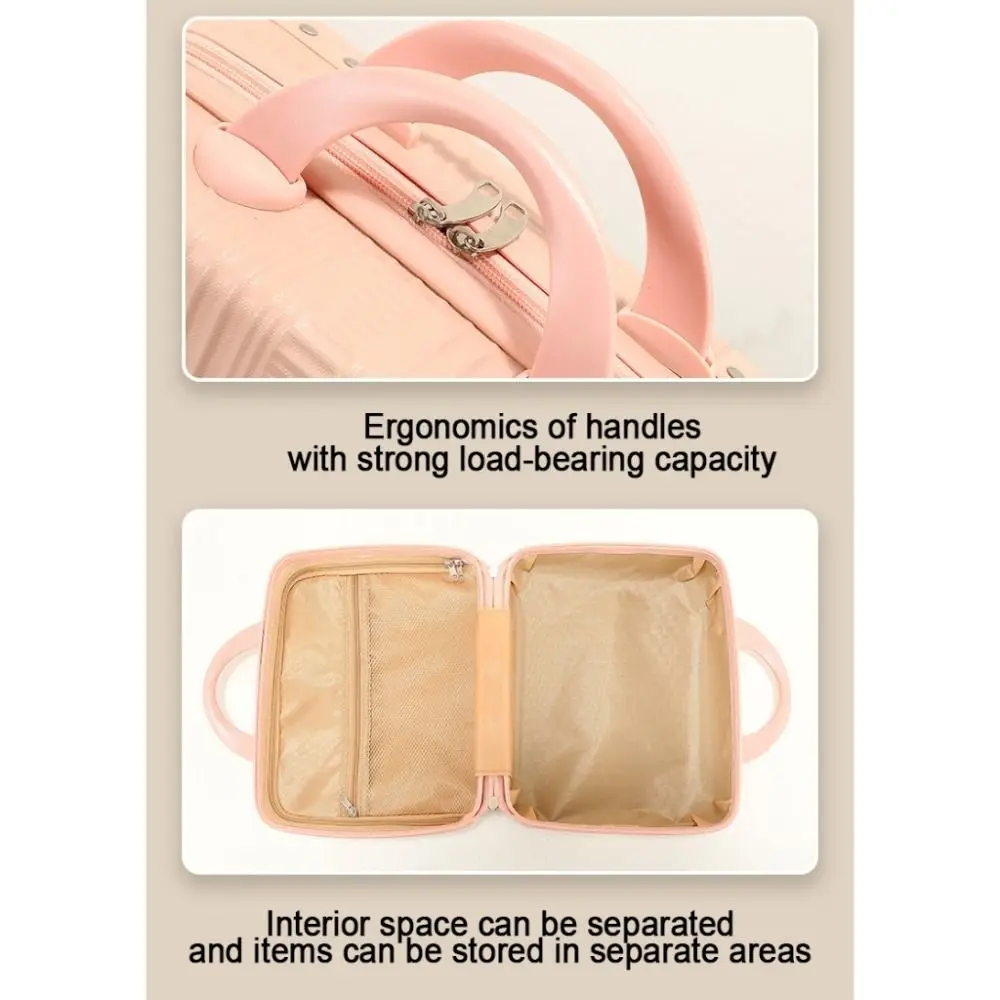 ريترو 14 بوصة حقيبة مستحضرات تجميل حقيبة يد مربعة صغيرة محمولة حقيبة مستحضرات التجميل المضادة للتصادم صندوق سفر الأمتعة مع الأشرطة السفر #3