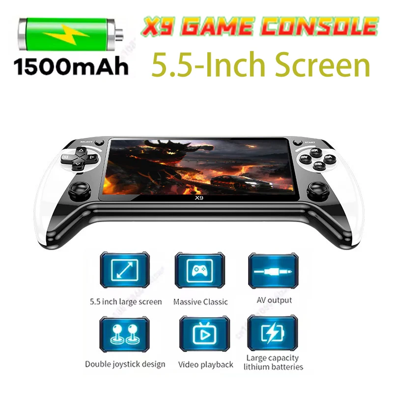 

X9 portable game console, 5.5-inch HD screen, multiple languages, retro GBA Arcade video, 8 simulators with 360° non-slip joysti