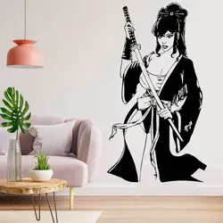 Japanese Traditional Female Geisha Wall Sticker Bushido Spirit Sword Spa Club Japanese Restaurant Decoration Vinyl Decal Mural 6