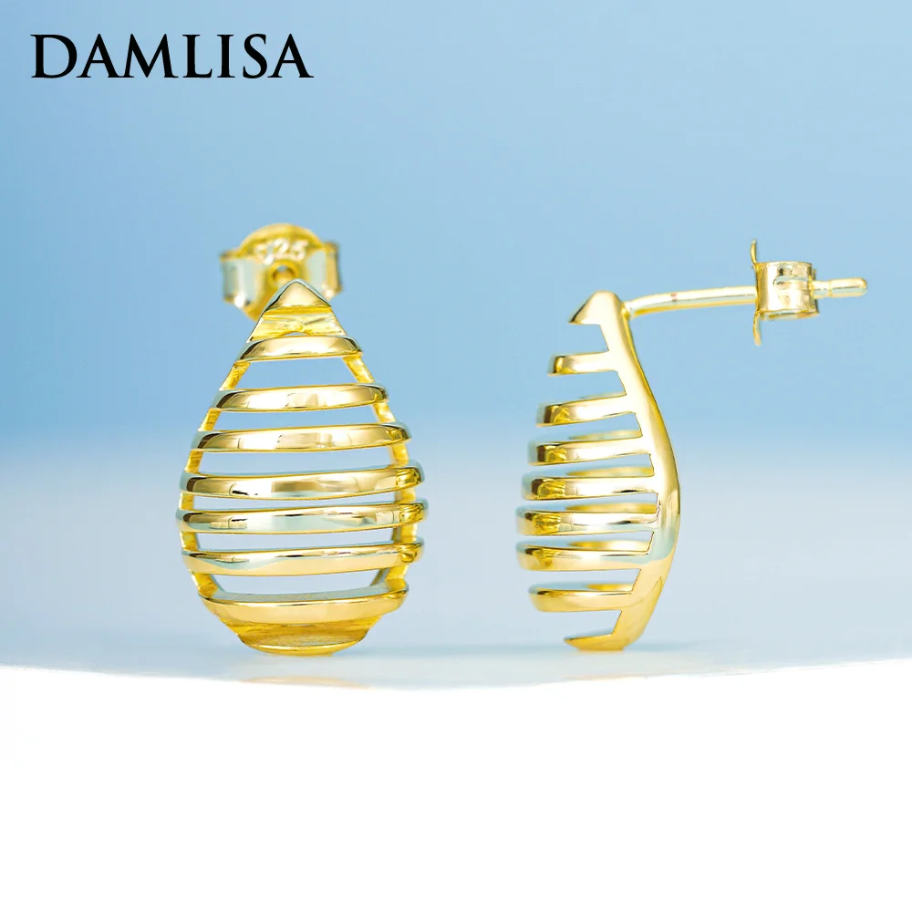 

DAMLISA Real 925 Sterling Silver Hoop Earrings For Women 18K Gold Plated Sparkling Engagement Wedding Huggie Earring Charm Gift